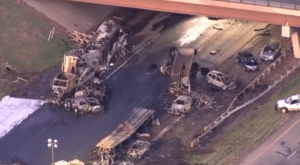 Photo of a car crash under an underpass